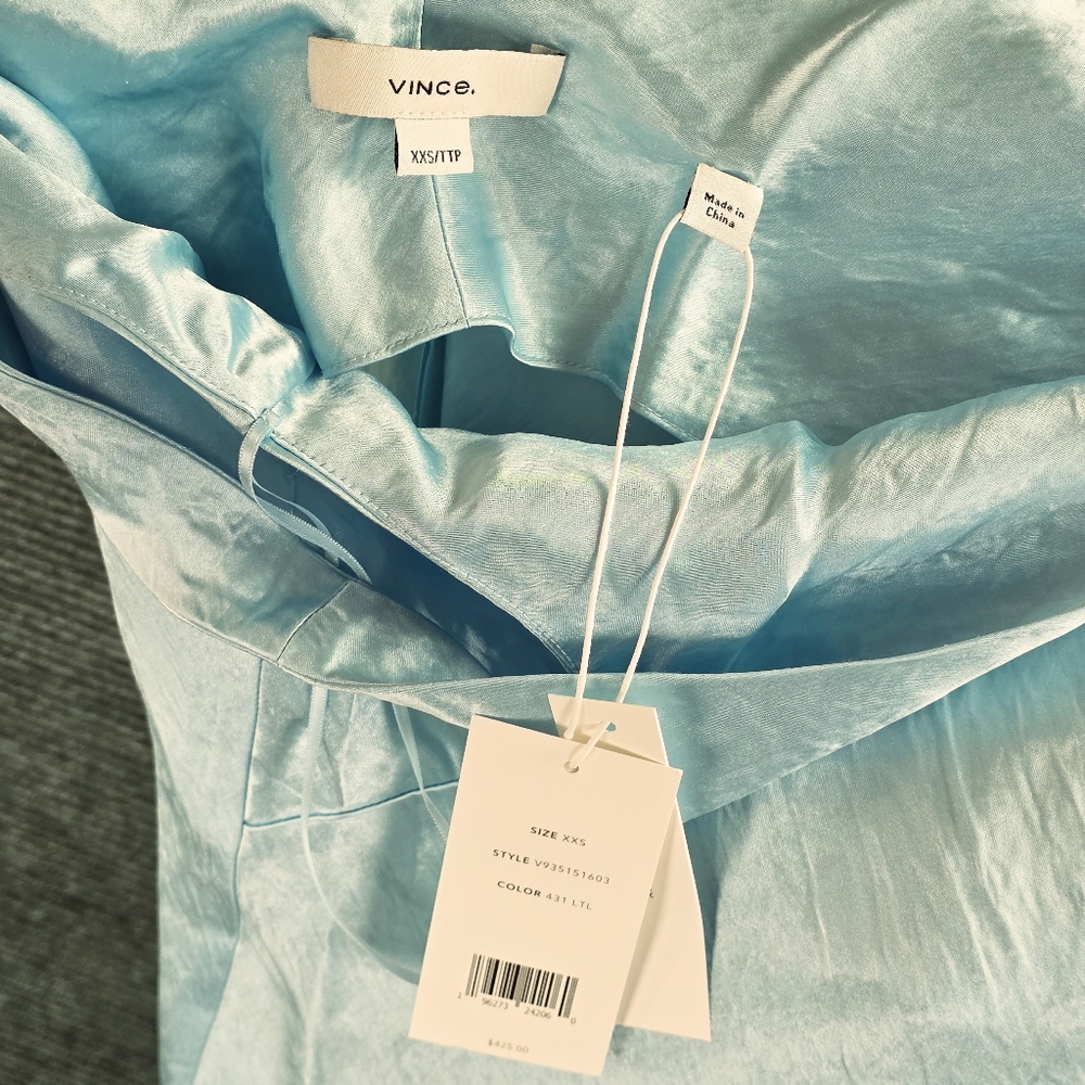 Vince V-neck Maxi Slip Dress Light Lagoon Beautiful Crinkle Satin Finish! - Picture 11 of 12